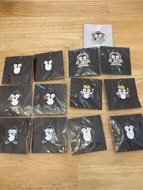 Assorted Penguin Enamel Pins - Black, White, Purple, Blue